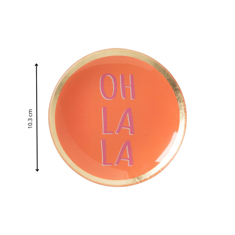 Deco schaaltje 'oh la la' - goud/roze/oranje - ø10.3x1 cm
