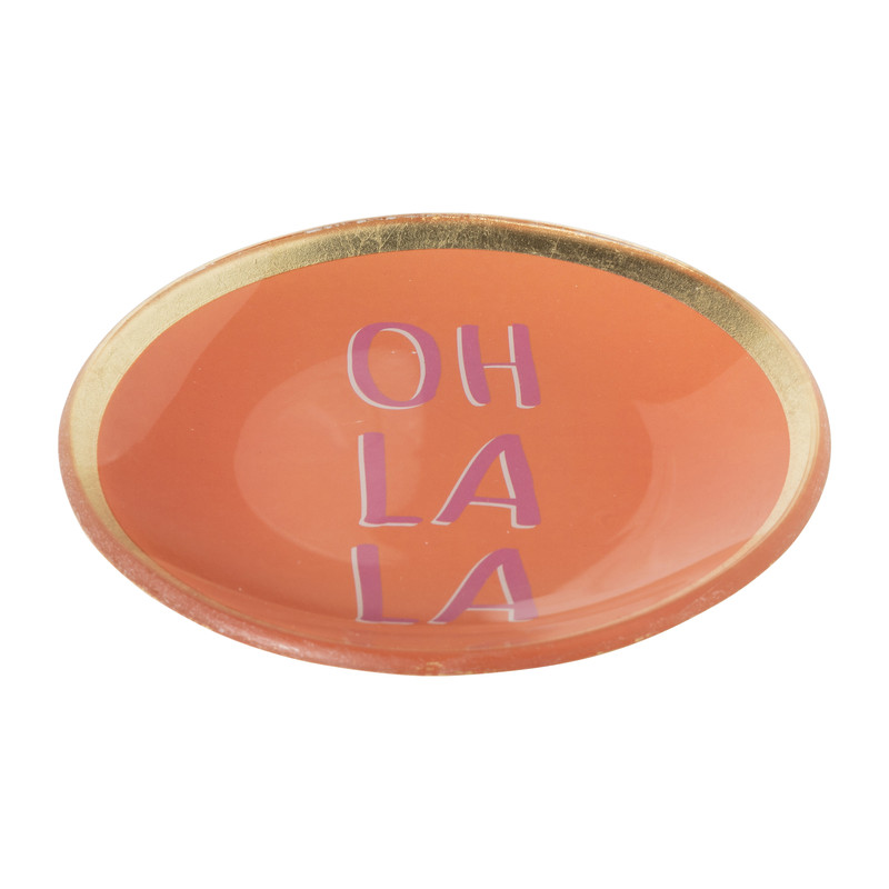 Deco schaaltje 'oh la la' - goud/roze/oranje - ø10.3x1 cm
