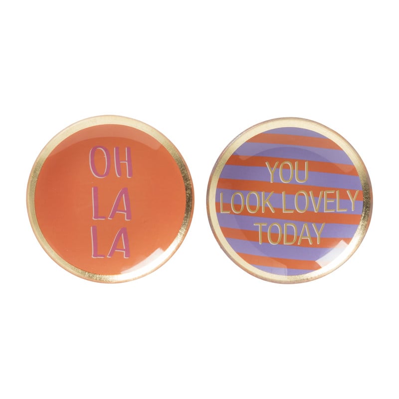 Deco schaaltje 'oh la la' - goud/roze/oranje - ø10.3x1 cm