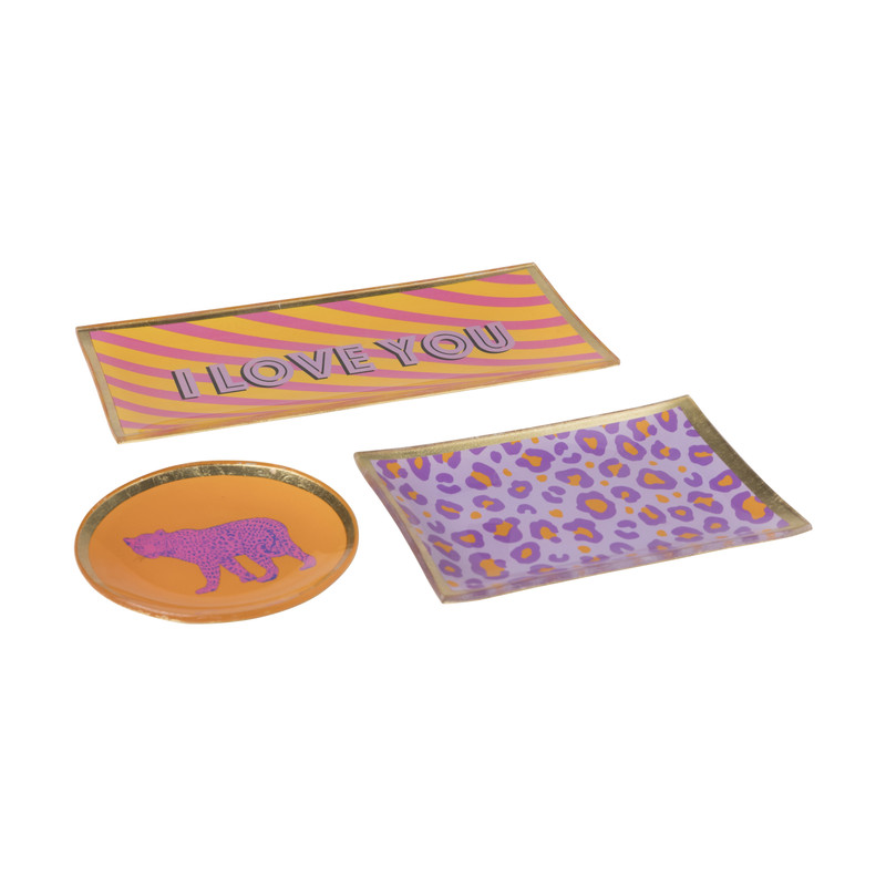 Deco schaaltje I love you - oranje/roze/paars - 1x21.5x10.2 cm