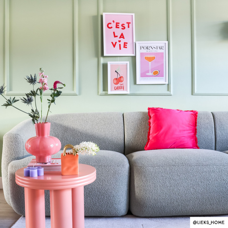 Poster met lijst c'est la vie - roze/rood - 40x30 cm