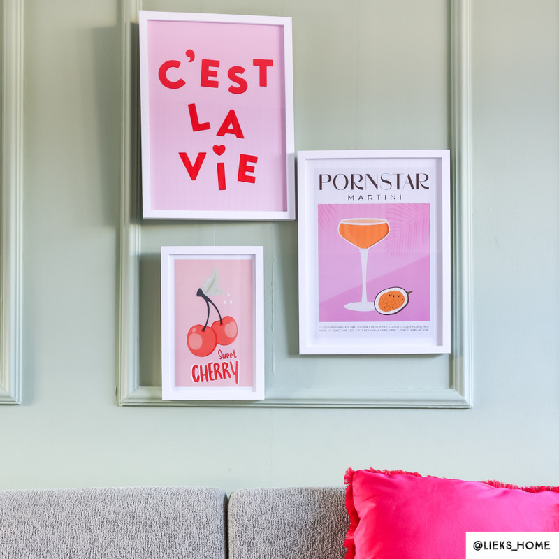 Poster met lijst c'est la vie - roze/rood - 40x30 cm