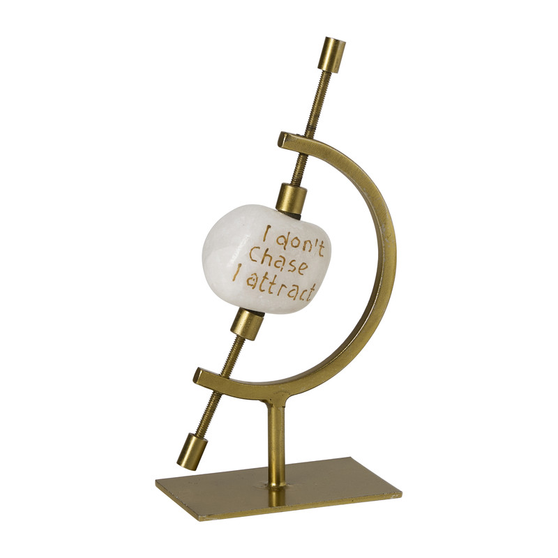 Houder met steen - goud - 14x8x5 cm - Happy at Home by Sanny