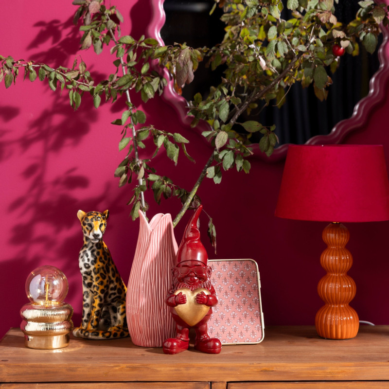 Tuinkabouter met hartje - rood/goudkleurigkleurig - ø10.5x27.5 cm