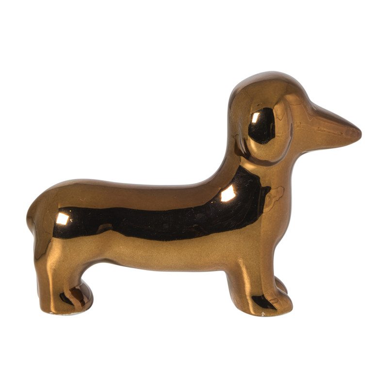 Beeldje teckel - bruin - 12.5x17.5x4.5 cm