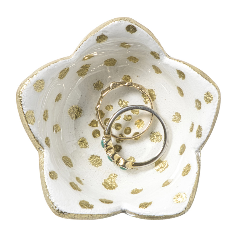 Schaaltje stip klein - wit/goudkleurig - ø7x2.5 cm 