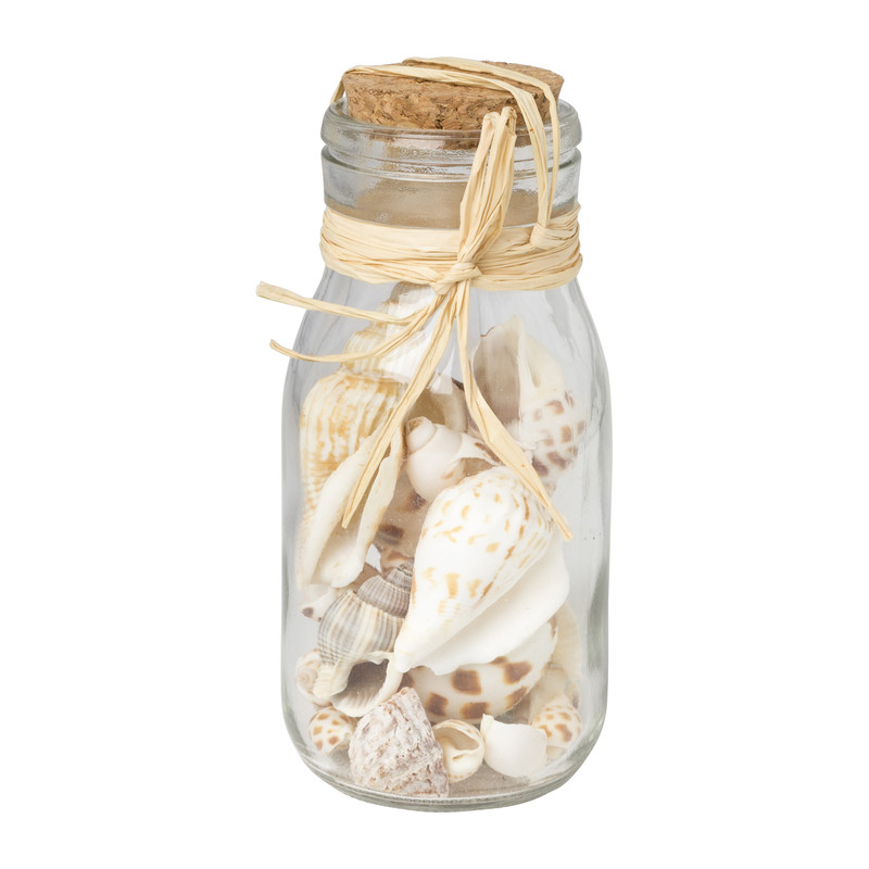 Potje met schelpen - naturel - ø5.5x13 cm 