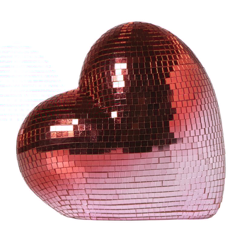 Disco hart ornament - roze - 18.5x10x17.6 cm