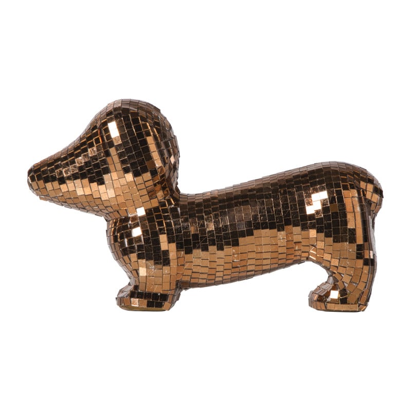 Glitter teckel ornament - bruin - 13.5x23x8 cm