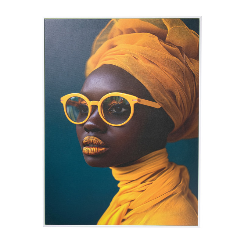 Xenos Poster met lijst vrouw met bril - multikleur - 50x70 cm