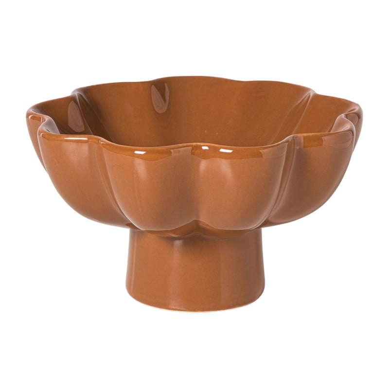 Decoratie schaal op voet bloem - bruin - ø20x11.5 cm