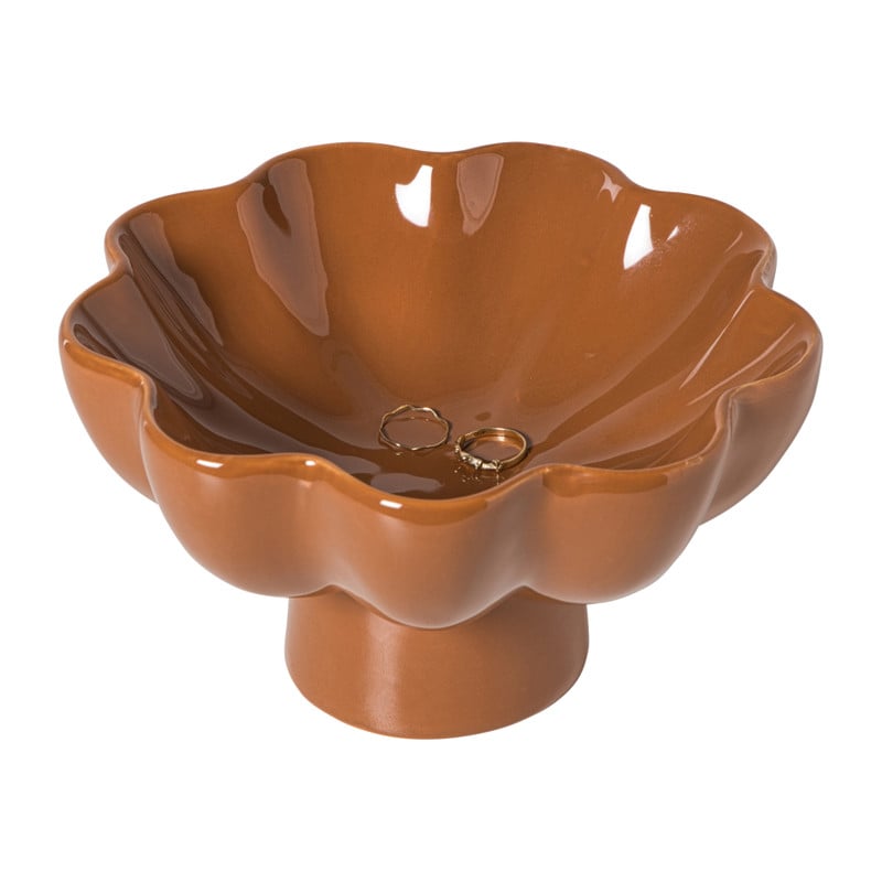 Decoratie schaal op voet bloem - bruin - ø20x11.5 cm