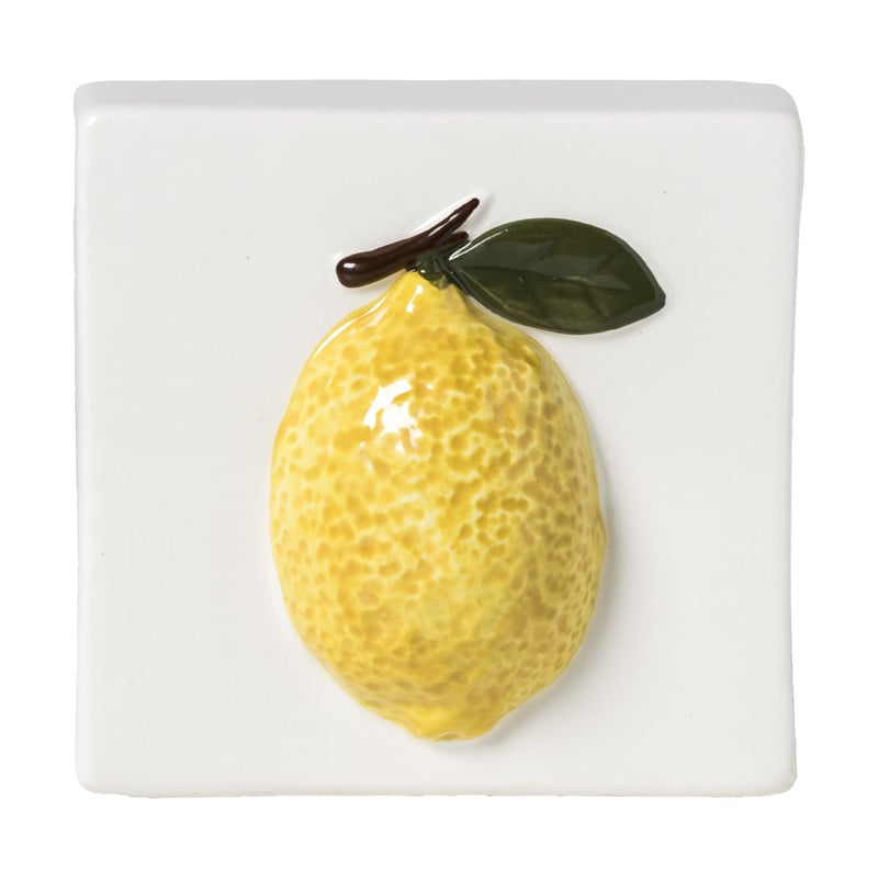 Siertegel citroen - geel/wit - 10.2x10.2x5.1 cm