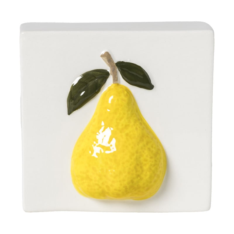 Siertegel peer - geel/wit - 10.2x10.2x5.1 cm