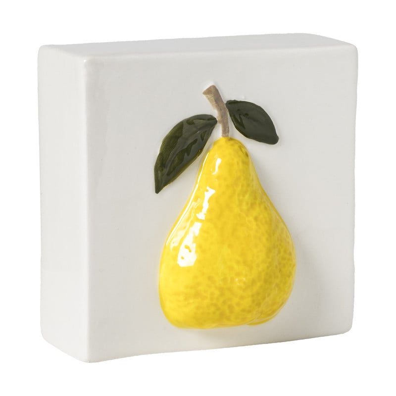 Siertegel peer - geel/wit - 10.2x10.2x5.1 cm