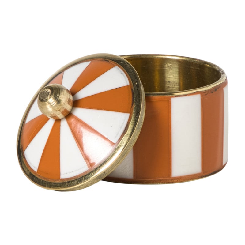 Opbergdoosje circus klein - oranje/wit - ø4.8x3.5 cm 