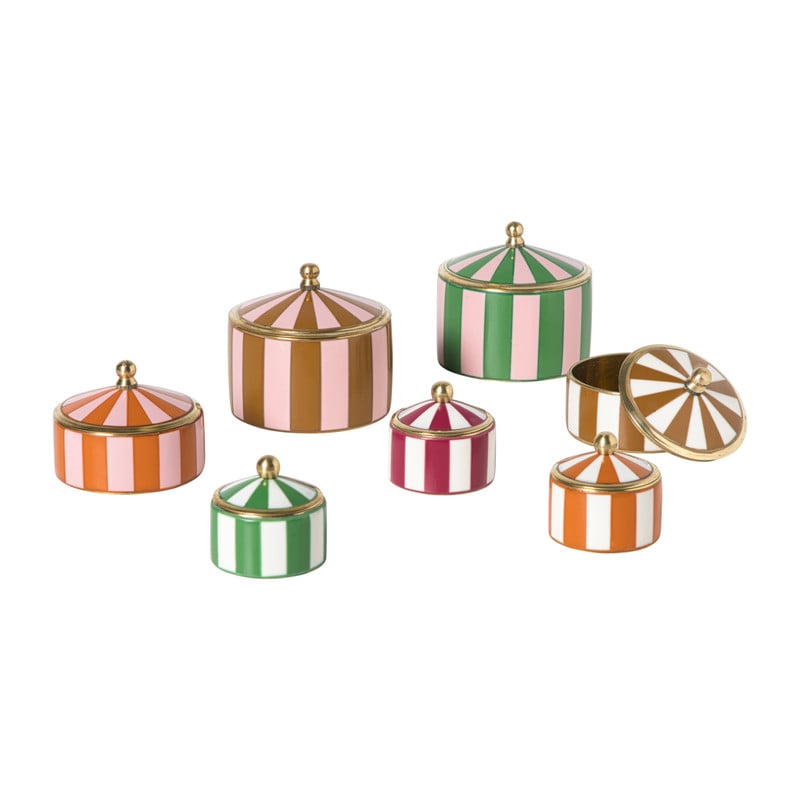 Opbergdoosje circus klein - oranje/wit - ø4.8x3.5 cm 