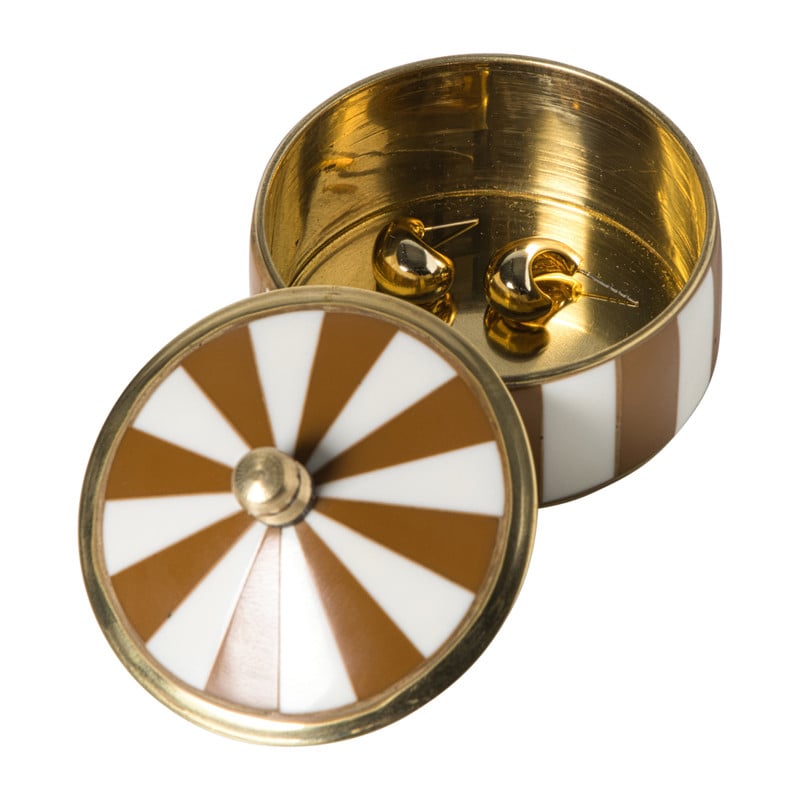 Opbergdoosje circus middel - bruin/wit - ø7x4 cm