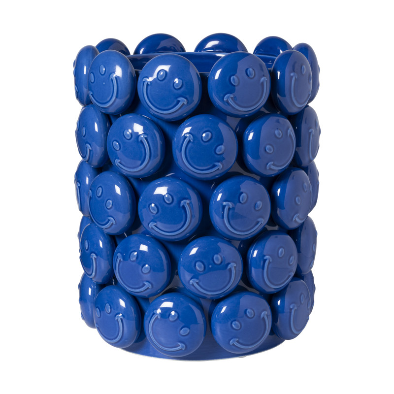 Vaas smiley - blauw - ø18.5x23.5 cm - Happy at Home by Sanny