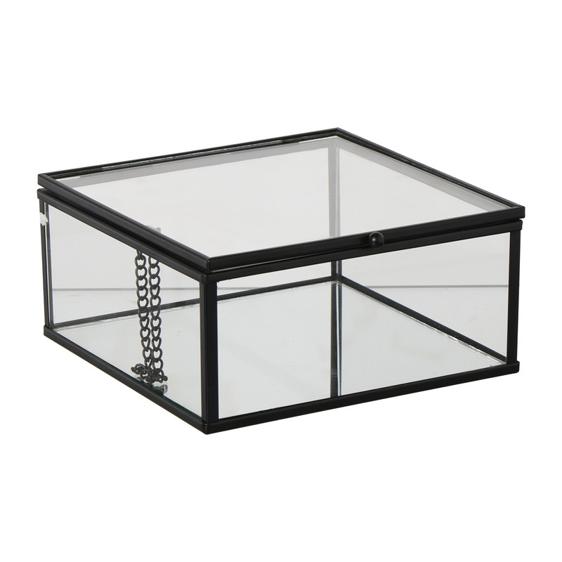 Zwart box glas groot - zwart/transparant - 6x14x14 cm