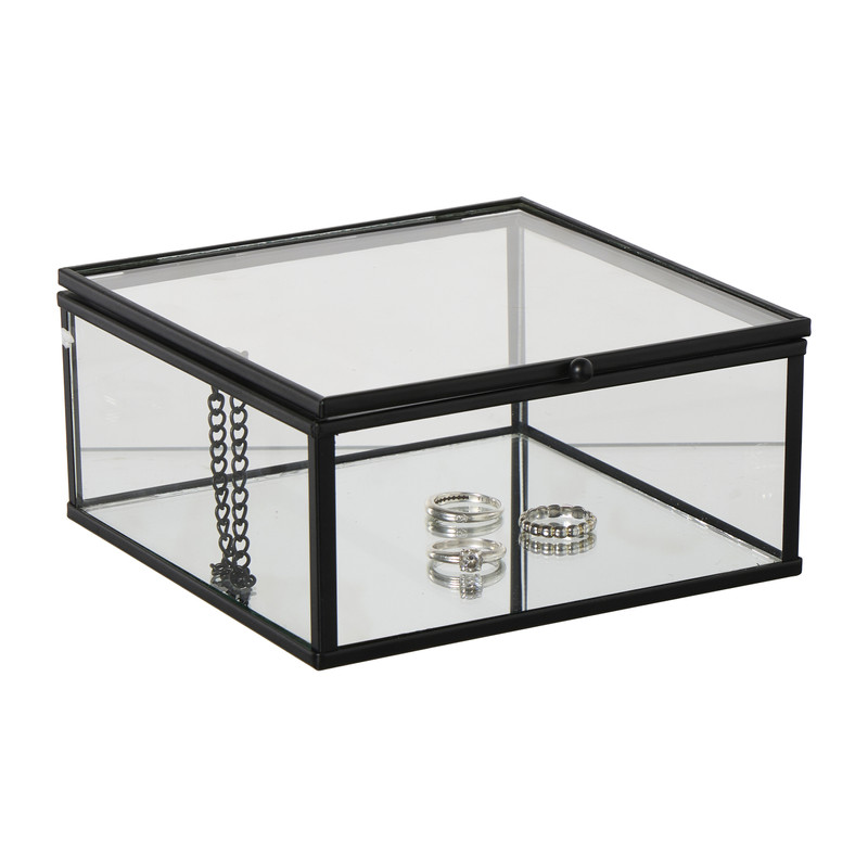 Zwart box glas groot - zwart/transparant - 6x14x14 cm