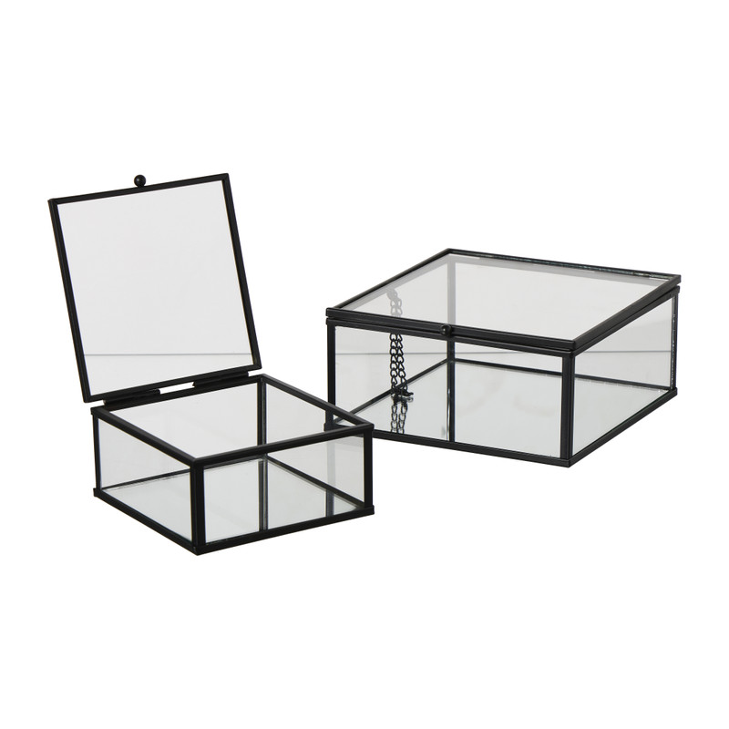 Zwart box glas groot - zwart/transparant - 6x14x14 cm