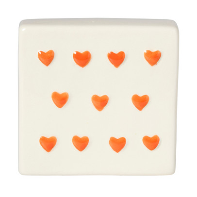Tegel hartjes - wit/oranje - 10x10x5 cm