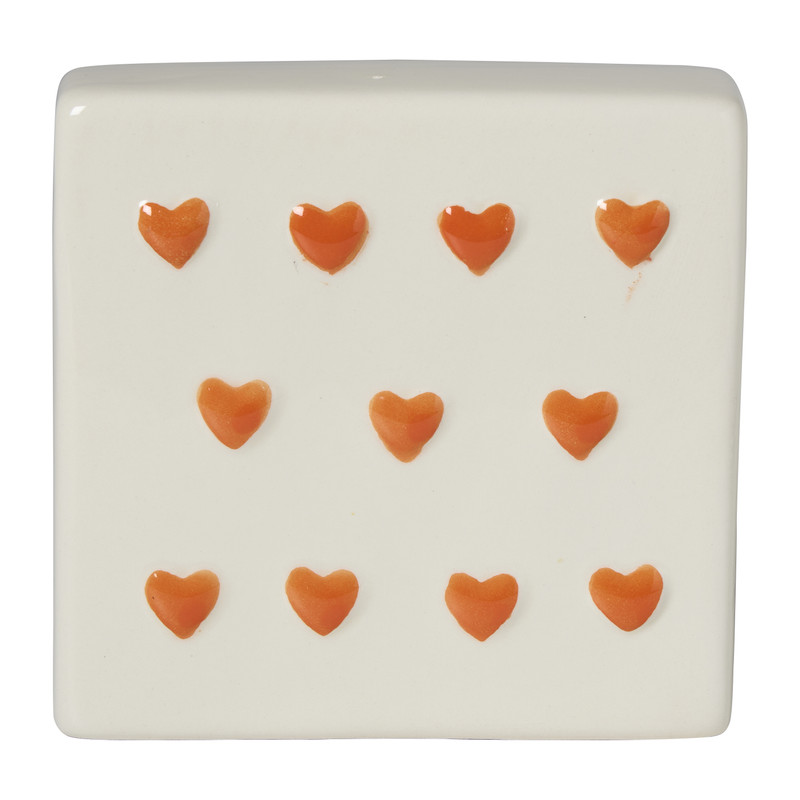 Tegel hartjes - wit/oranje - 10x10x5 cm