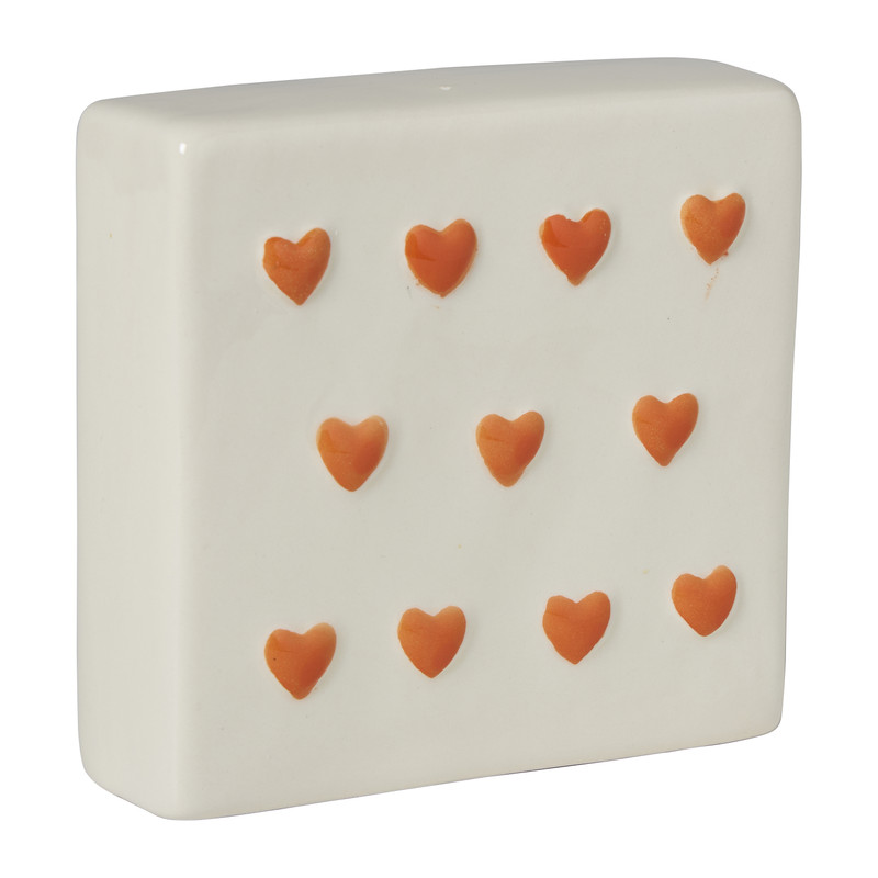 Tegel hartjes - wit/oranje - 10x10x5 cm