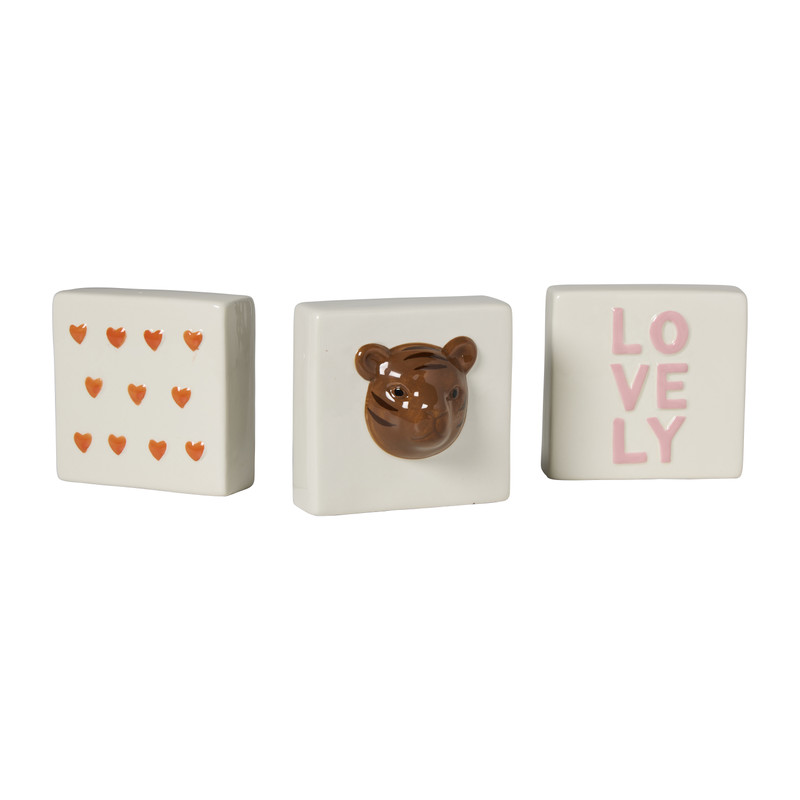 Tegel tijger - wit/bruin - 10x10x5 cm