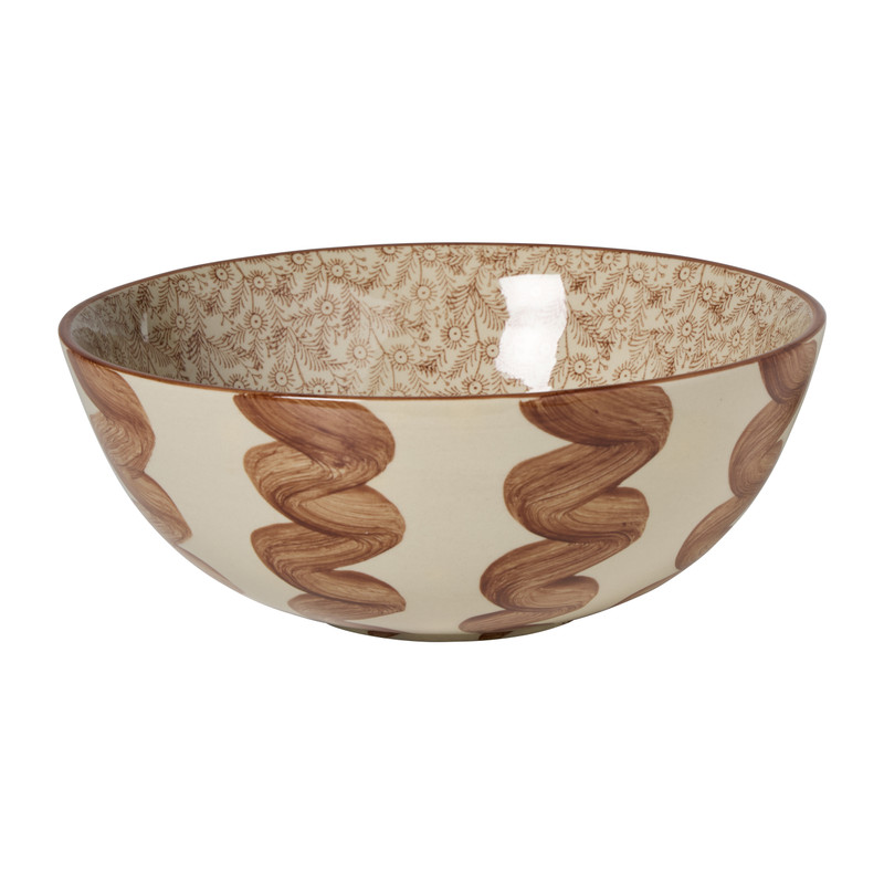 Decoratie schaal met print groot - bruin/beige - ø33x12 cm