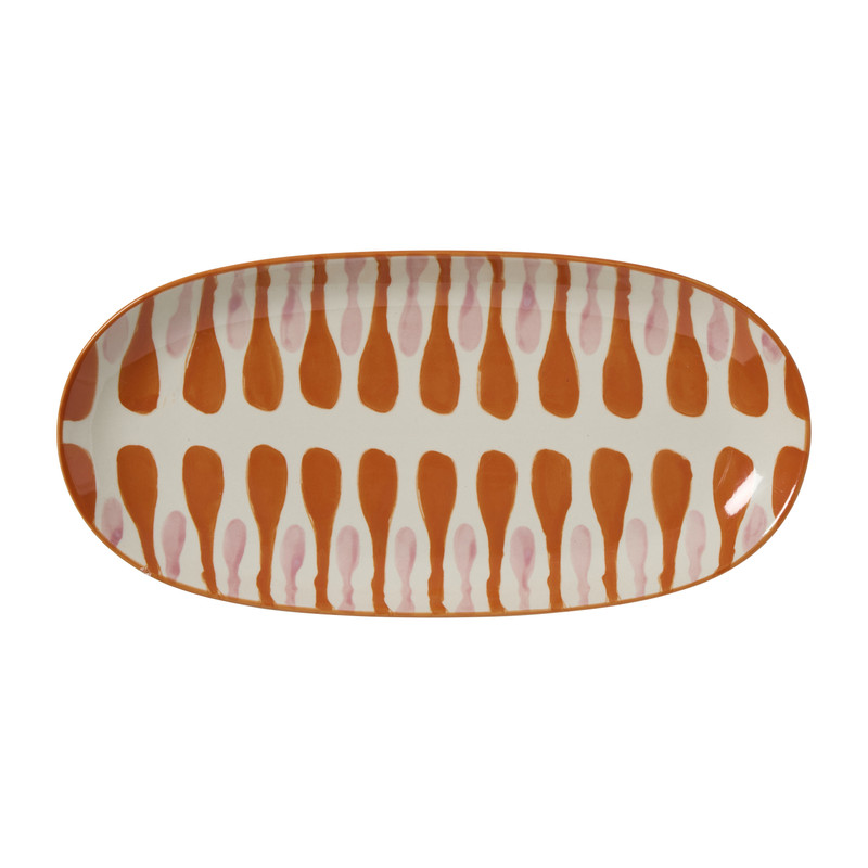 Plateau ovaal met print - oranje/paars - 3x31.5x15.5 cm