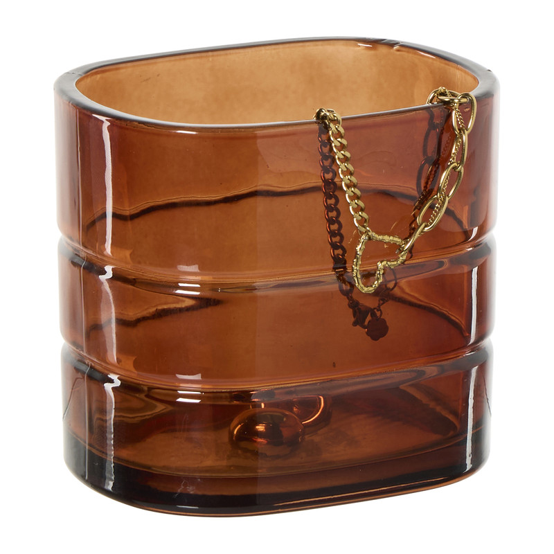 Opbergpotje glas - bruin - 10x10x7.6 cm