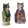 Beeldje kat in kimono - paars - 22x11x9 cm