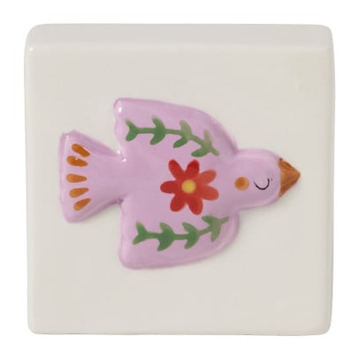 Siertegel vredesduif - wit/roze - 10x10x5 cm