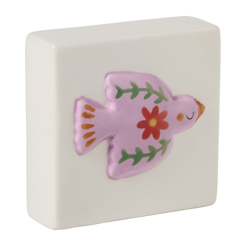 Siertegel vredesduif - wit/roze - 10x10x5 cm