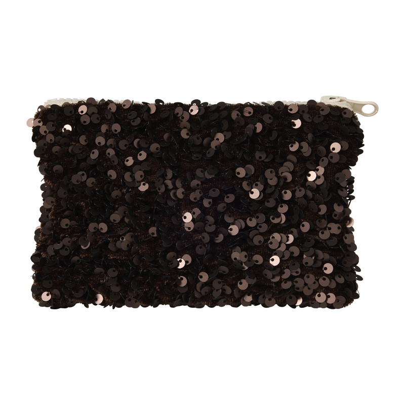 Opbergtasje pailletten - donkerbruin - 10.5x16.5 cm