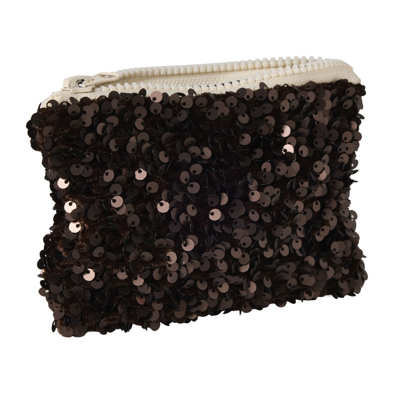 Opbergtasje pailletten - donkerbruin - 10.5x16.5 cm