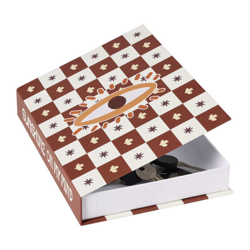 Opbergboek geblokt - bruin/wit - 3.7x25x18 cm
