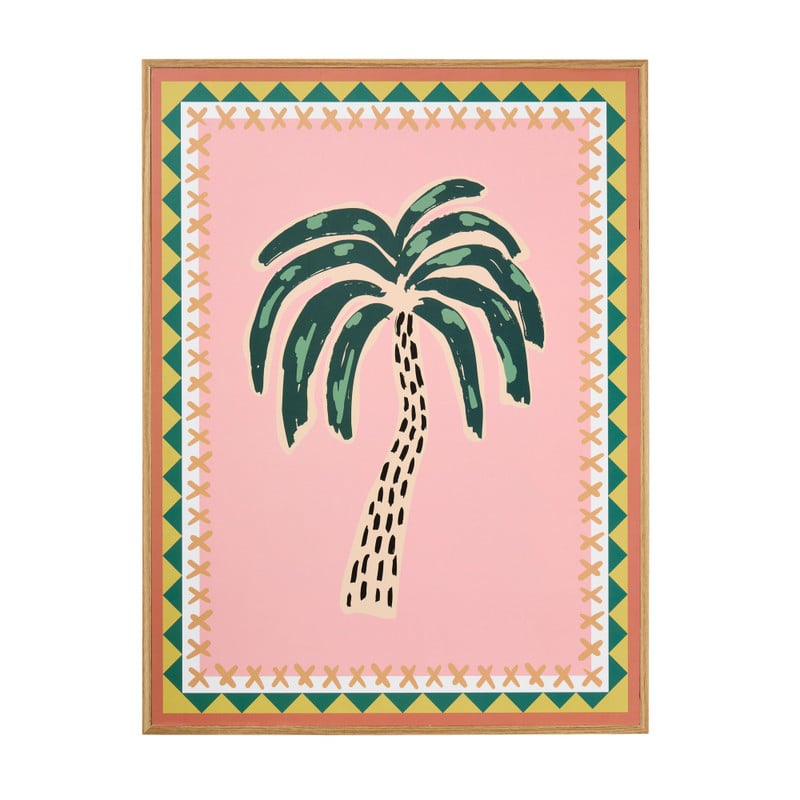 Poster met houten lijst palmboom - multikleur - 30x40 cm
