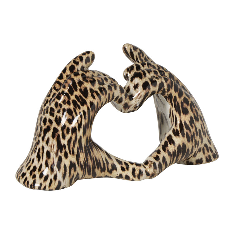 Handsculptuur hartje - luipaardprint - 15x6x8 cm 
