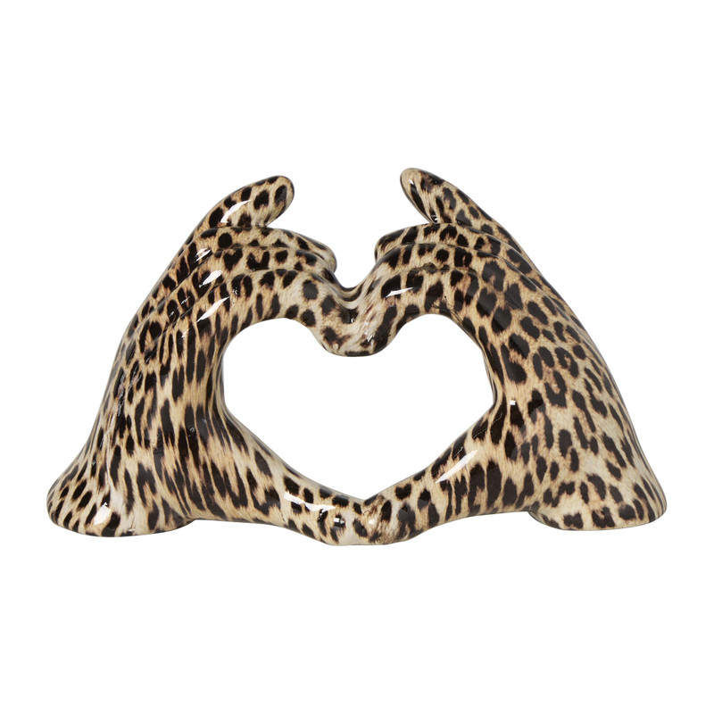 Handsculptuur hartje - luipaardprint - 15x6x8 cm 
