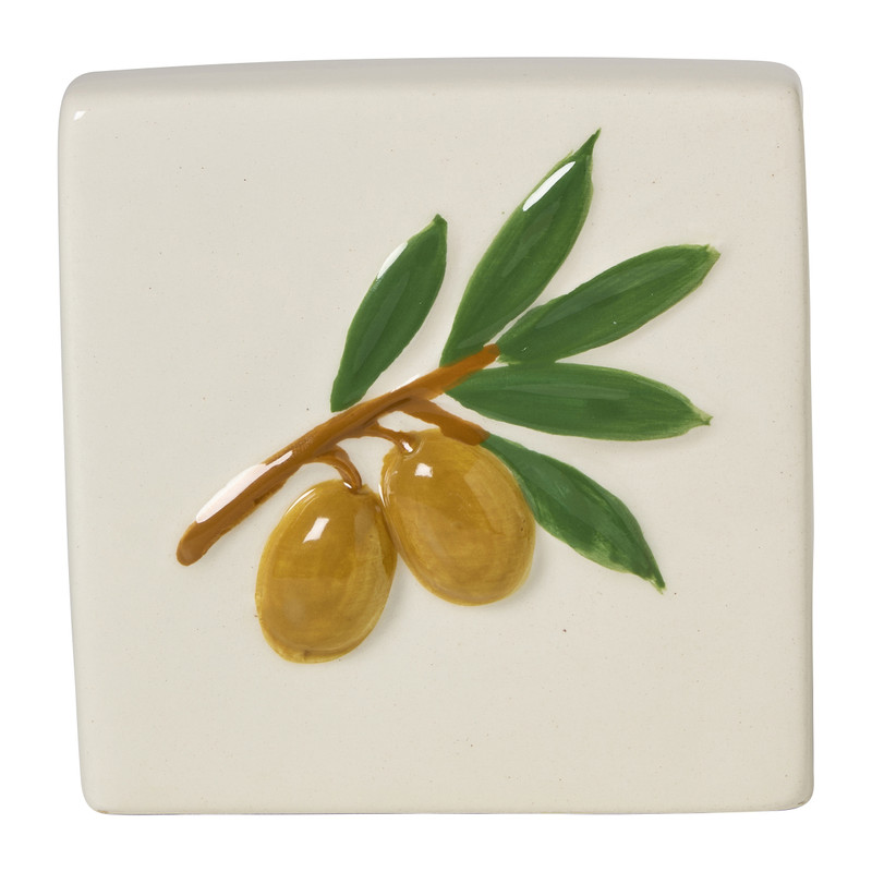 Tegel olijf - wit/groen - 10x10x3.5 cm 