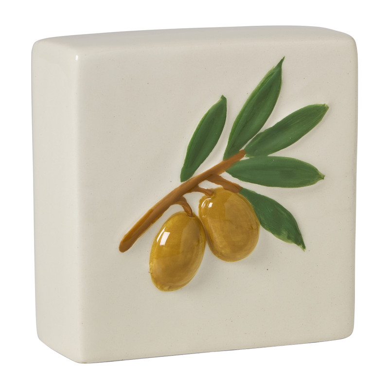 Tegel olijf - wit/groen - 10x10x3.5 cm 