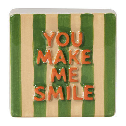 Tegel you make me smile - geel/groen - 10x10x3.5 cm