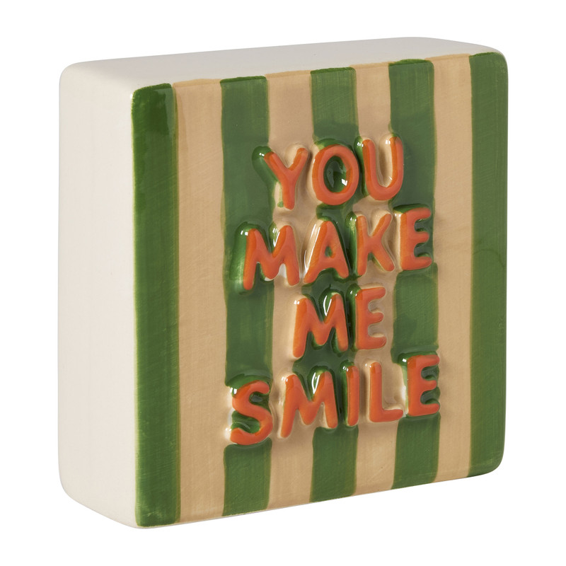 Tegel you make me smile - geel/groen - 10x10x3.5 cm