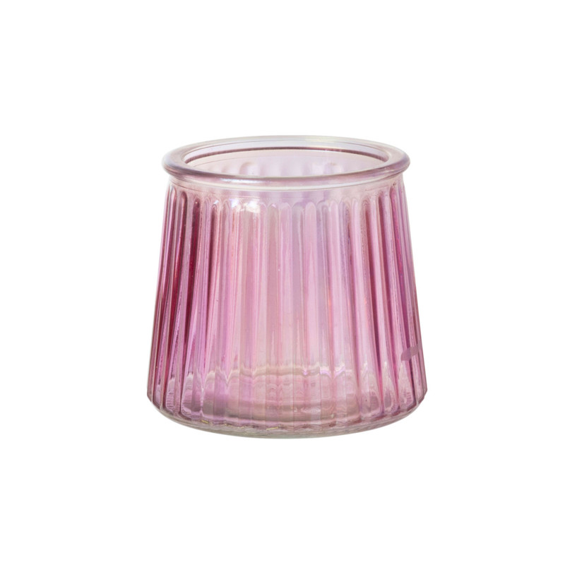 Waxinelichthouder roze - glas - ø8.3x7.3 cm