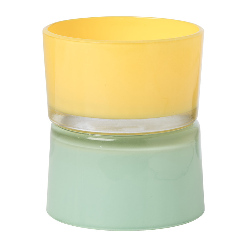 Waxinelichthouder dubbel - geel/groen - ø8.6x10.2 cm