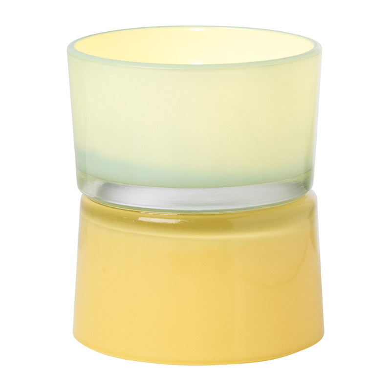 Waxinelichthouder dubbel - geel/groen - ø8.6x10.2 cm