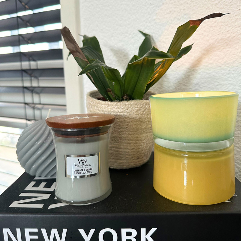 Waxinelichthouder dubbel - geel/groen - ø8.6x10.2 cm